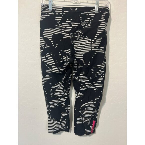 Tommy Hilfinger Sport Sz L Nylon Spandex Striped Floral Black White Pink Legging - Picture 3 of 8